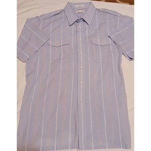 Christian Dior Short Sleeve Blue/White/Gold  Striped Button Up Work Designer